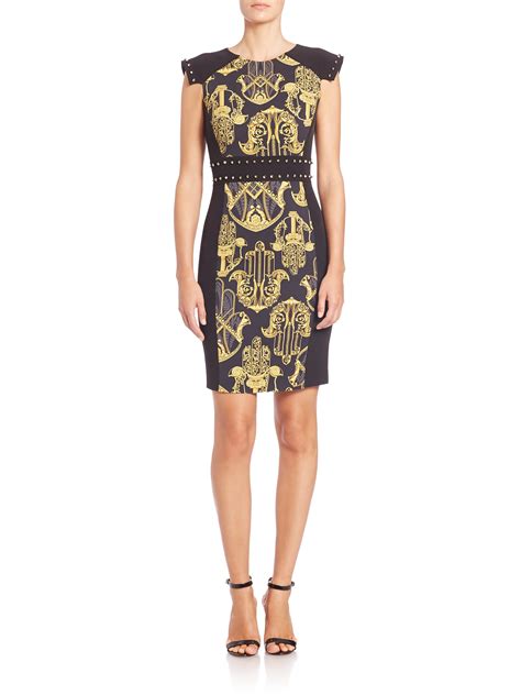 versace collection print dress with solid band at bottom|Women's Versace Designer Dresses .